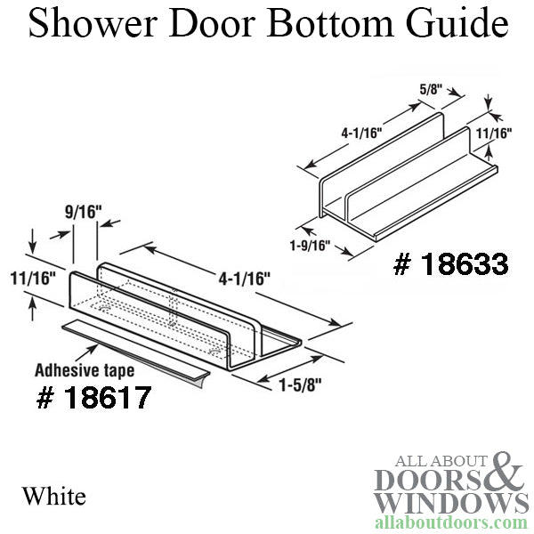 Guide, 5/8 Opening, Sliding Shower Door Bottom - White - Guide, 5/8 Opening, Sliding Shower Door Bottom - White