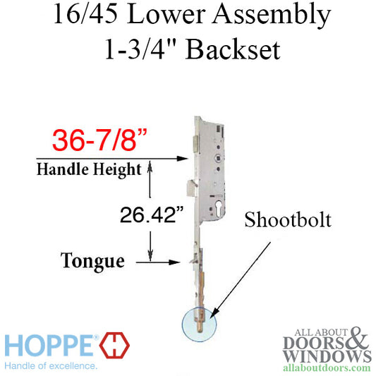 16mm Manual Tongue-Shootbolt 45/92 Gear, Tongue @  26.42", 36-7/8 " Handle Height