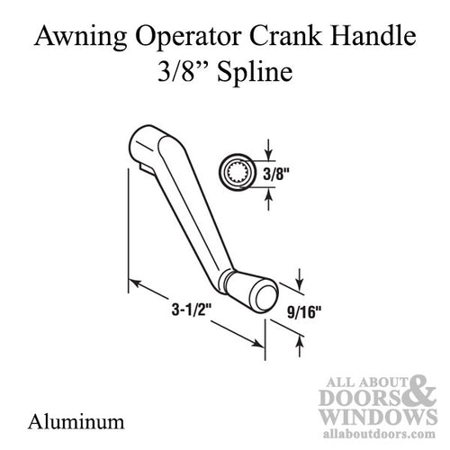 Awning Operator Crank Handle, 3/8 Spline, 3-1/2 Projection - Aluminum - Awning Operator Crank Handle, 3/8 Spline, 3-1/2 Projection - Aluminum