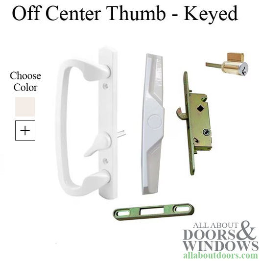 A Keyed or Non-Keyed Patio Door Handle with Off Center Thumb-Turn