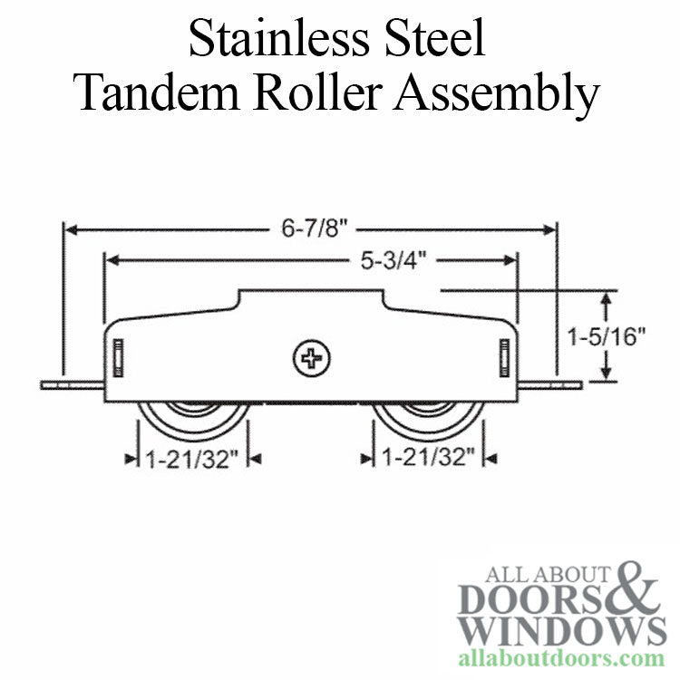 Tandem Roller Assembly for Sliding Patio Doors Steel Housing 1.656 Inch Steel or Nylon Wheel Diameter - Tandem Roller Assembly for Sliding Patio Doors Steel Housing 1.656 Inch Steel or Nylon Wheel Diameter