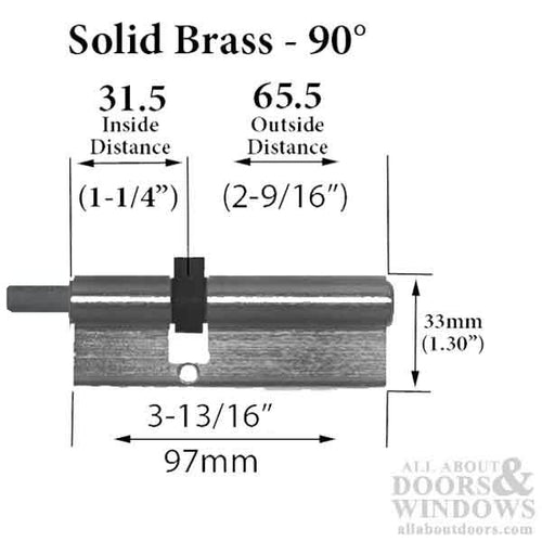 31.5/65.5 Hoppe 90° Non Logo Keyed Profile Single Cylinder Lock - Brushed Satin Chrome - No Knob - 31.5/65.5 Hoppe 90° Non Logo Keyed Profile Single Cylinder Lock - Brushed Satin Chrome - No Knob