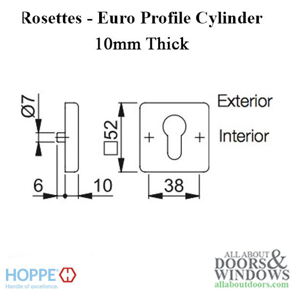 Hoppe Escutcheon/Rosette - 55mm Square, 10mm Thick - Hoppe Escutcheon/Rosette - 55mm Square, 10mm Thick