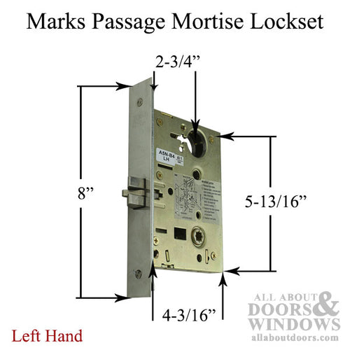 Marks Passage Lever & Plate Mortise Lockset, Left Hand - Satin Chrome - Marks Passage Lever & Plate Mortise Lockset, Left Hand - Satin Chrome