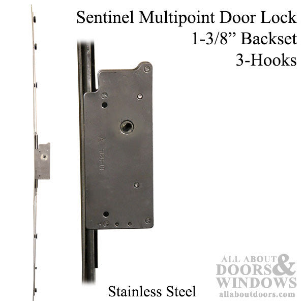 Sentinel Multipoint Sliding Door Lock 3 hooks, 35mm Narrow Style - Stainless Steel - Sentinel Multipoint Sliding Door Lock 3 hooks, 35mm Narrow Style - Stainless Steel