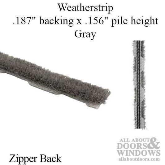 Weatherstrip .187" backing x .156"  pile height - Gray