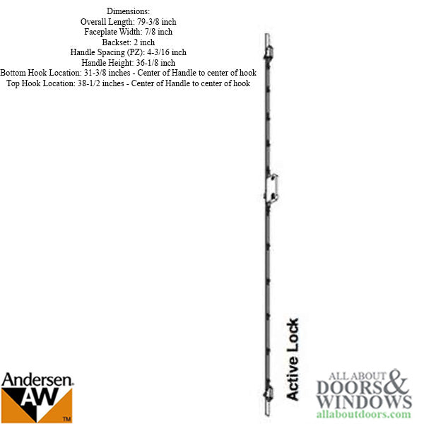 Andersen Multipoint Lock, FWH611 Active Door - Stainless Steel - Andersen Multipoint Lock, FWH611 Active Door - Stainless Steel
