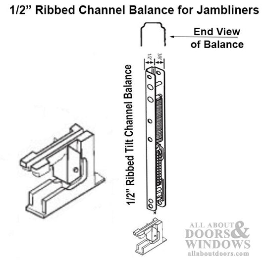 1/2" Ribbed Channel Balance for Jambliners, #16 End Bracket Attached