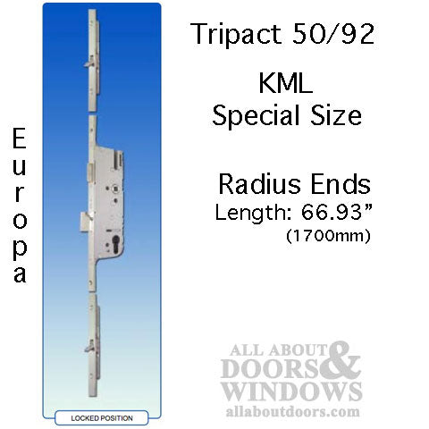 16mm KML Tripact 50/92 - G-U / Ferco 3 Point Door Lock, Tongue version - Grey - 16mm KML Tripact 50/92 - G-U / Ferco 3 Point Door Lock, Tongue version - Grey