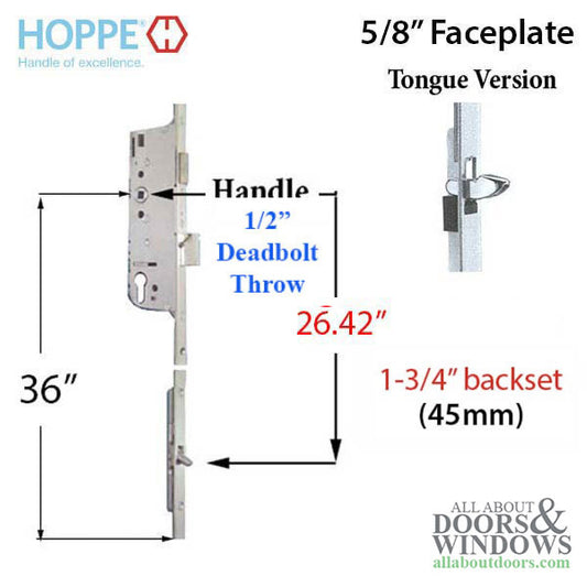 Hoppe 16mm Manual Gear, 45/92, Tongue at 26.42", 1/2" D/B