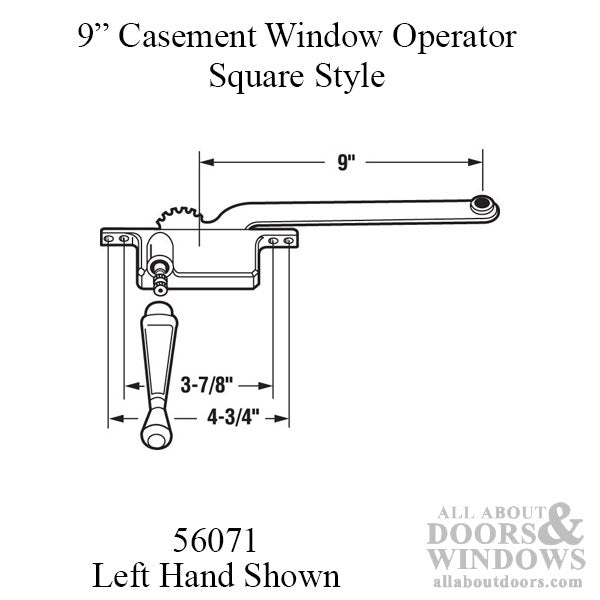 9 Inch Arm Steel Casement Operator, Square Body, White - Choose Handing - 9 Inch Arm Steel Casement Operator, Square Body, White - Choose Handing