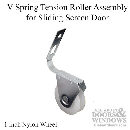 V Spring Tension Roller Assembly with 1 Inch Nylon Wheel for Sliding Screen Door