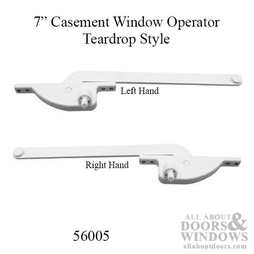 7 Inch Arm Steel Casement Window Operator, teardrop, White - Choose Handing - 7 Inch Arm Steel Casement Window Operator, teardrop, White - Choose Handing