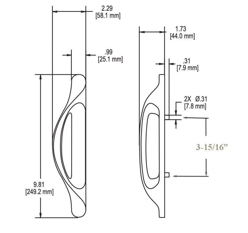Allure 40.85 Outside Pull Handle  No Key hole Zinc Die Cast - Allure 40.85 Outside Pull Handle  No Key hole Zinc Die Cast
