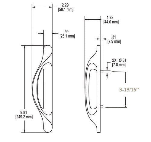 Allure 40.85 Outside Pull Handle  No Key hole Zinc Die Cast - Allure 40.85 Outside Pull Handle  No Key hole Zinc Die Cast