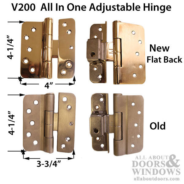 Old Style V200, Left Hand All In One Adjustable Hinge 3D - Polished Brass - Old Style V200, Left Hand All In One Adjustable Hinge 3D - Polished Brass