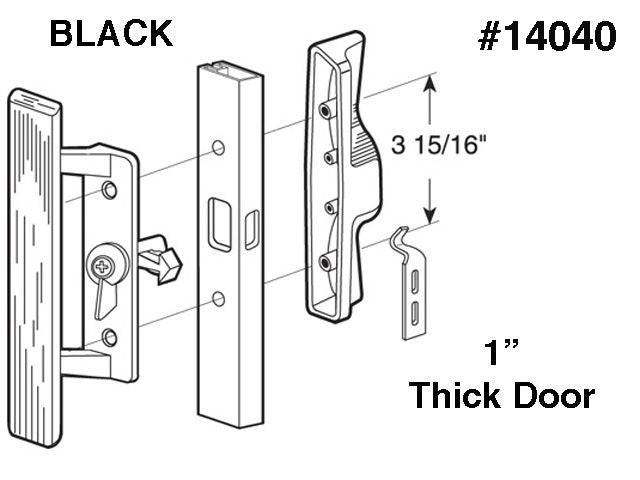 Quaker/Wells Patio Door Handle, 3-15/16 Inch Hole Center, Black - Quaker/Wells Patio Door Handle, 3-15/16 Inch Hole Center, Black