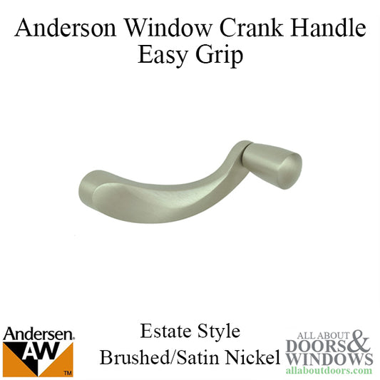 Andersen Perma-Shield Casement Window Crank/Handle - Easy Grip - Estate Style - Brushed/Satin Nickel