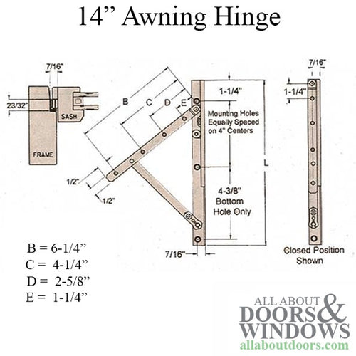 Truth 13.14 Awning Window Hinge and Track, Pairs 14