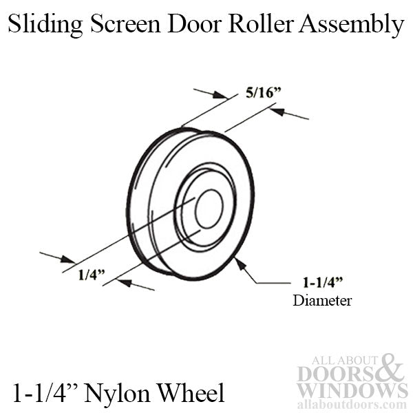 Roller Assembly with 1-1/4 Inch Nylon Wheel for Sliding Screen Door - Roller Assembly with 1-1/4 Inch Nylon Wheel for Sliding Screen Door