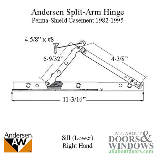 Discontinued - Andersen Perma-Shield Right Hand Split Arm Sill Hinge 1982-1995 - Discontinued - Andersen Perma-Shield Right Hand Split Arm Sill Hinge 1982-1995