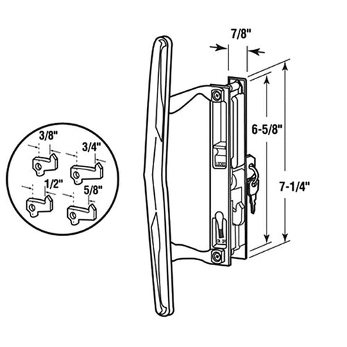 Flush Mount Keyed Handle Set For Sliding Patio Door White Standard Hook - Flush Mount Keyed Handle Set For Sliding Patio Door White Standard Hook