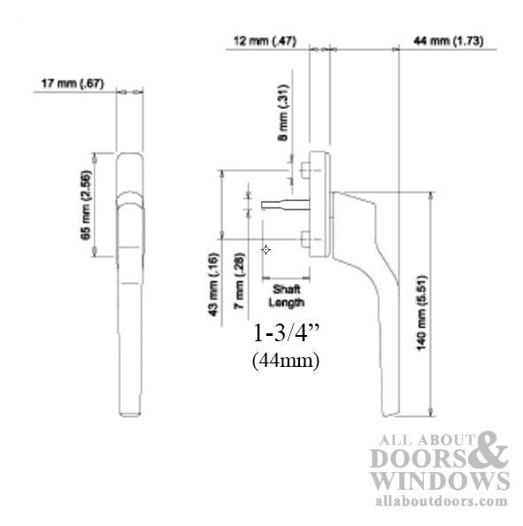 HOPPE French Casement Handle - 44mm Shaft, Mate Gray White Finish - HOPPE French Casement Handle - 44mm Shaft, Mate Gray White Finish