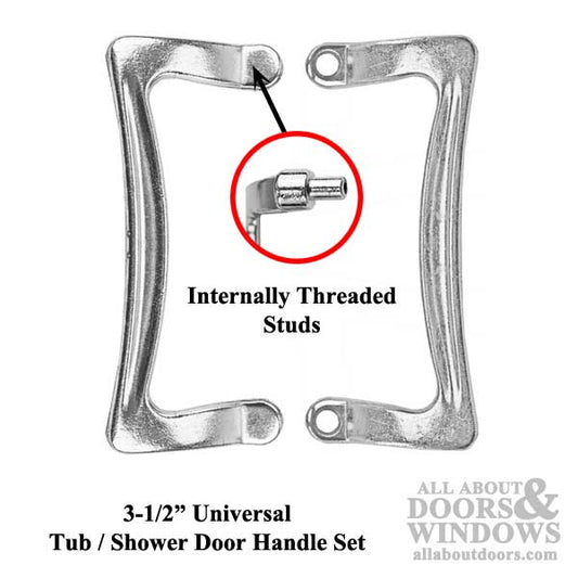 3-1/2 Inch Universal Shower Door / Tub Enclosure Handle Set - Chrome