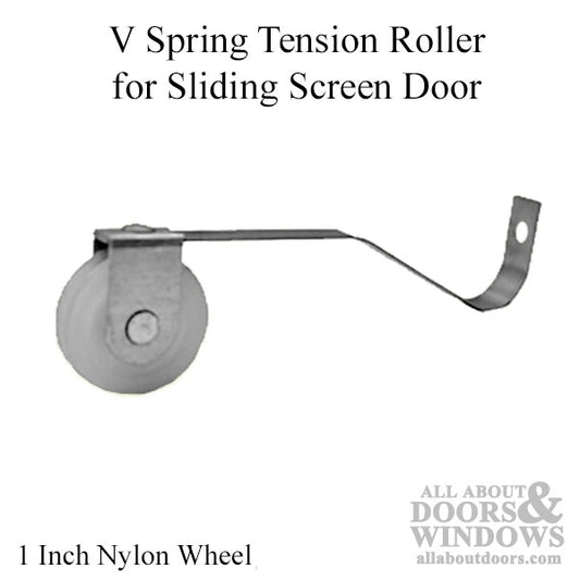 V Spring Tension Roller Assembly with 1 Inch Nylon Wheel for Sliding Screen Door