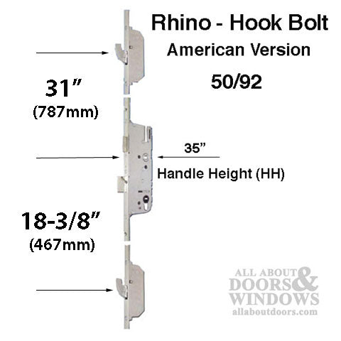 Rhino 50/92 Active 3-Point Hook Bolt , G-U / Ferco - Silver Ferguard