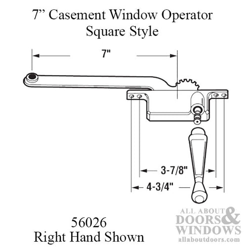 Casement Window Operator, 7'' arm, Right Hand, Square Body, Steel Casement - Choose Color - Casement Window Operator, 7'' arm, Right Hand, Square Body, Steel Casement - Choose Color