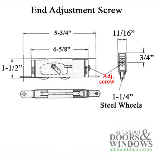 Sliding Glass Door Roller Dual 1.25 Inch Steel Wheel With Steel Housing End Adjustments - Sliding Glass Door Roller Dual 1.25 Inch Steel Wheel With Steel Housing End Adjustments