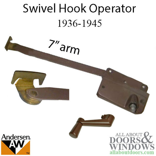 Andersen Primed Casement Operator Only w/ Brass Swivel Hook, Left Hand (1936-45) - Andersen Primed Casement Operator Only w/ Brass Swivel Hook, Left Hand (1936-45)