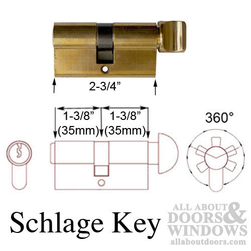 70mm Active 35/35 Single Cylinder 360° Euro Profile Cylinder, Schlage  Key - Brass - 70mm Active 35/35 Single Cylinder 360° Euro Profile Cylinder, Schlage  Key - Brass