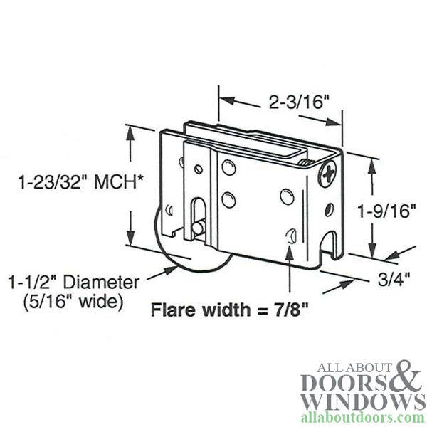 Roller Assembly for Sliding Patio Doors with Adjustable Steel Housing with 1-1/2 Inch Steel Ball Bearing Wheel Diameter - Roller Assembly for Sliding Patio Doors with Adjustable Steel Housing with 1-1/2 Inch Steel Ball Bearing Wheel Diameter