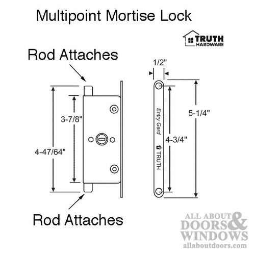 Truth 40504 Multi Point Vertical Rod Sliding Door Lock - Truth 40504 Multi Point Vertical Rod Sliding Door Lock