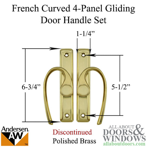 Gliding Door Hardware, French Curved 4-panel - Polished Brass - Gliding Door Hardware, French Curved 4-panel - Polished Brass