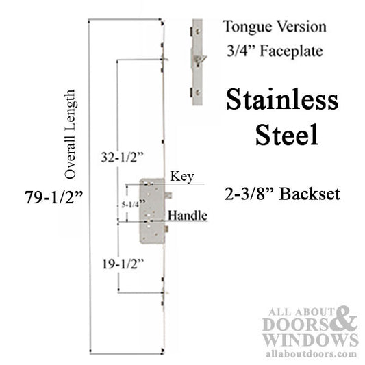 20mm Sentry MPL 60/140 Tongue,   96"  doors - Stainless Steel