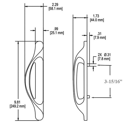 Allure 40.85 Outside Pull Handle  No Key hole Zinc Die Cast - Allure 40.85 Outside Pull Handle  No Key hole Zinc Die Cast