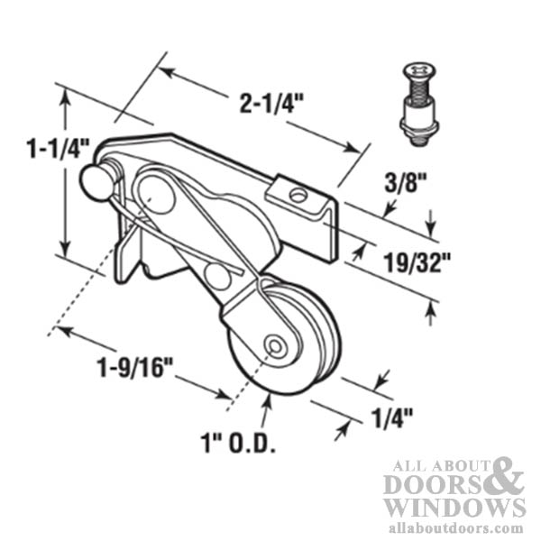 Spring Loaded Roller Assembly with 1 Inch Steel Wheel for Sliding Screen Door - Spring Loaded Roller Assembly with 1 Inch Steel Wheel for Sliding Screen Door