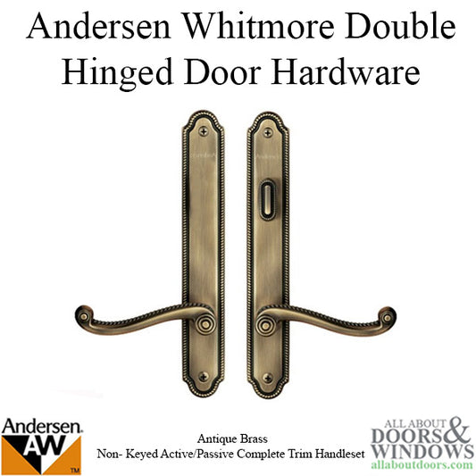 Hardware Kit, Double Door, Whitmore, Active / Passive - Antique Brass