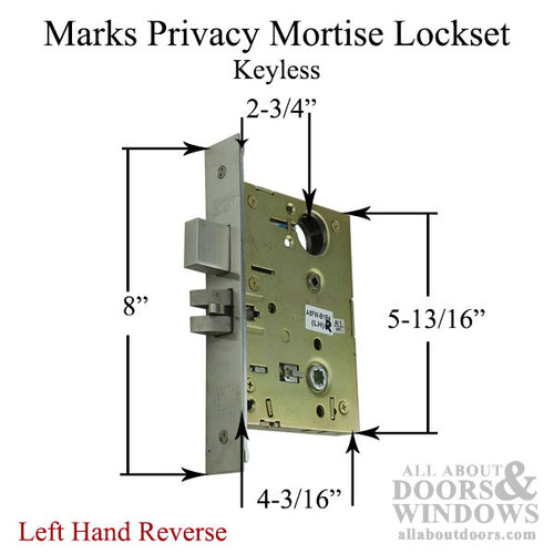 Marks Privacy Lever & Plate Mortise Lockset, Left Hand Reverse - Satin Chrome - Marks Privacy Lever & Plate Mortise Lockset, Left Hand Reverse - Satin Chrome