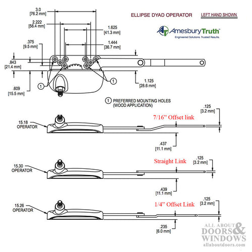 Truth Ellipse Split Arm Casement Operator, 1/4