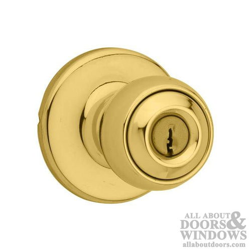 Kwikset Polo Entry Door Handle For Hinged Doors Polished Brass Keyed Door Knob with 6AL Latch and RCS Strike - Kwikset Polo Entry Door Handle For Hinged Doors Polished Brass Keyed Door Knob with 6AL Latch and RCS Strike