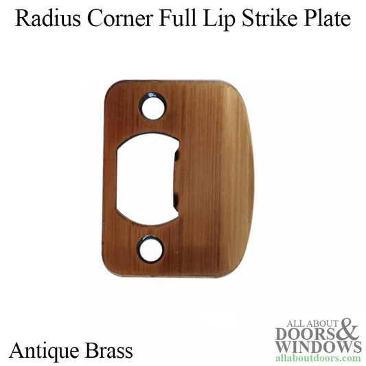 2-1/4" Radius Corner Full Lip Strike Plate with Adjustable Tab - Antique Brass