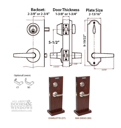 Interconnected Lock, 5-1/2 Centers, Grade 2 Keyed Lever, Left Hand - Satin Nickel - Interconnected Lock, 5-1/2 Centers, Grade 2 Keyed Lever, Left Hand - Satin Nickel