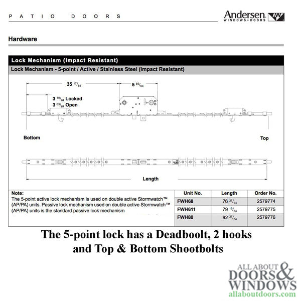 Andersen Stormwatch 5-Point Lock AP/PA - FWH80 Door - Andersen Stormwatch 5-Point Lock AP/PA - FWH80 Door