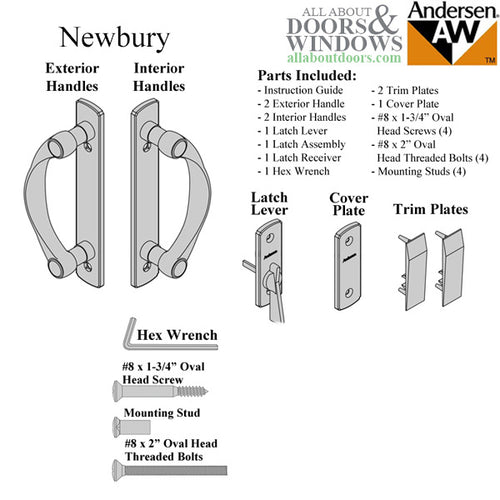 Andersen Newbury 2 Panel Gliding Door Hardware Set - Satin Nickel - Andersen Newbury 2 Panel Gliding Door Hardware Set - Satin Nickel