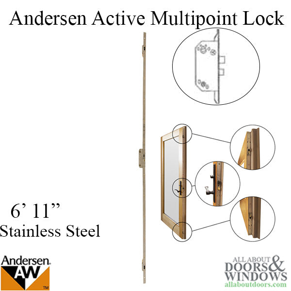 Andersen Multipoint Lock, FWH611 Active Door - Stainless Steel - Andersen Multipoint Lock, FWH611 Active Door - Stainless Steel