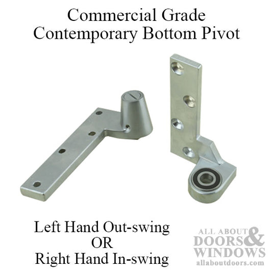 3/4 inch offset Contemporary Bottom Pivot Set, left hand out-swing, right hand in-swing - Brushed / Satin Chrome US26D